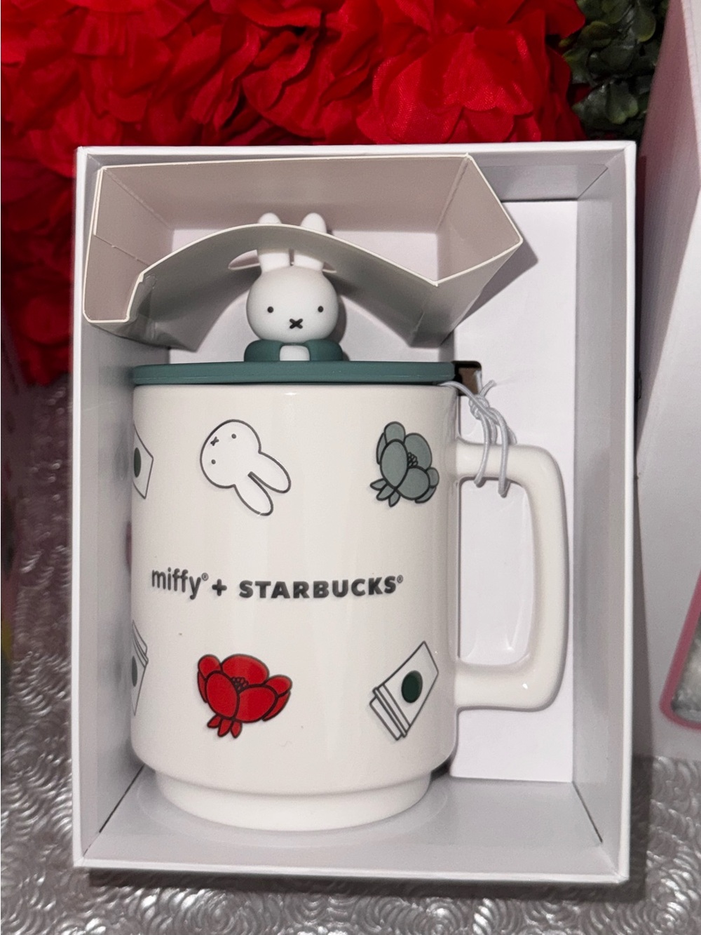NWT Starbucks X Miffy Ceramic Mug with Silicone Lid & Miffy Stickers